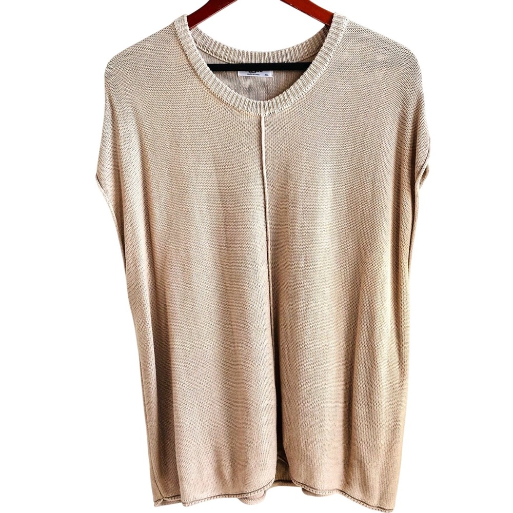 ZEAGOO Beige Knit Cap Sleeve Sweater Rolled Hems Women's XXL
